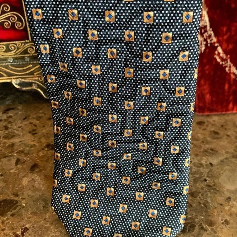 Ferrell Reed Made by Hand Silk Tie in Black, Gold & Blue